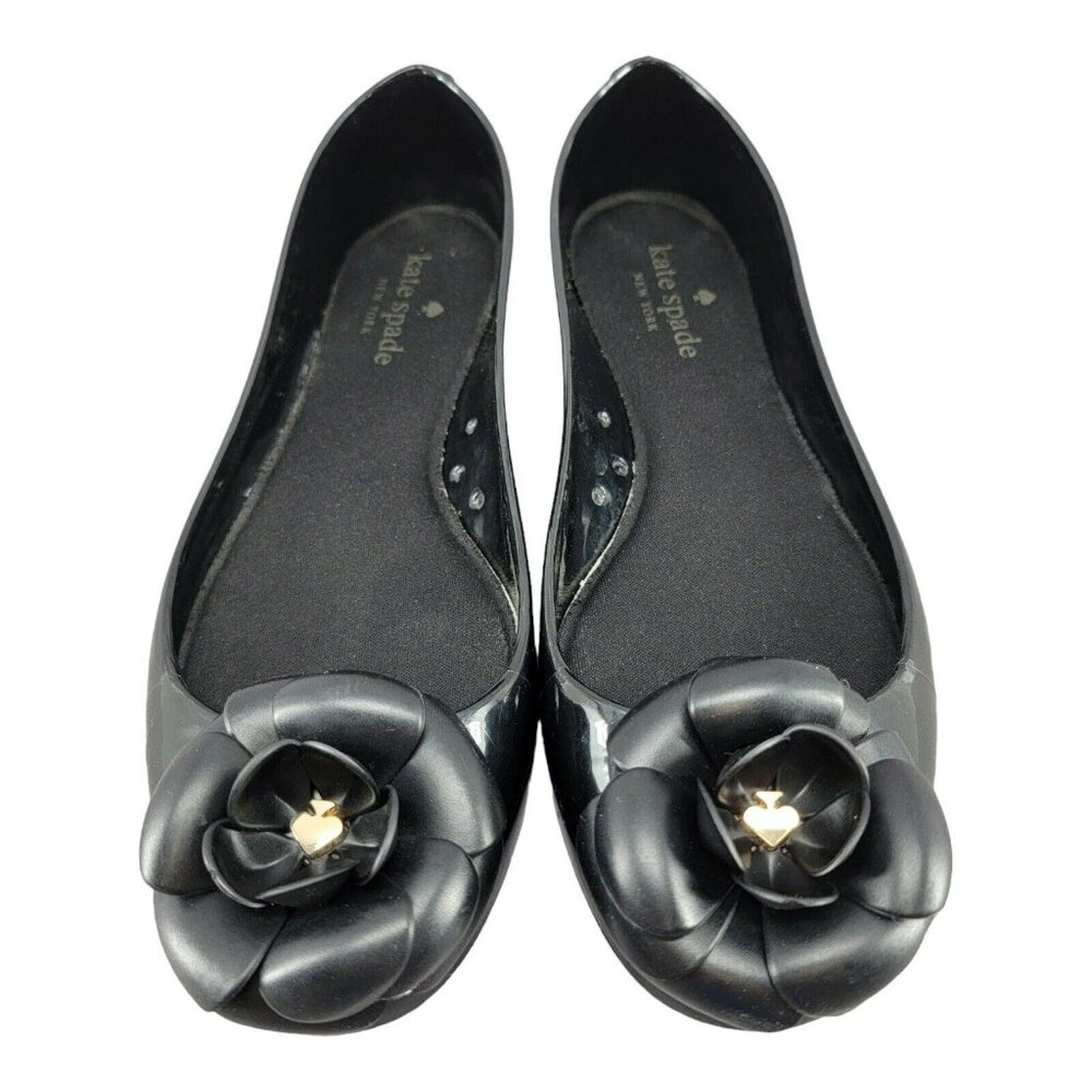 Kate Spade Womens Shoes Jelly Camilla 9 Flower Black Ballerina Ballet Flats